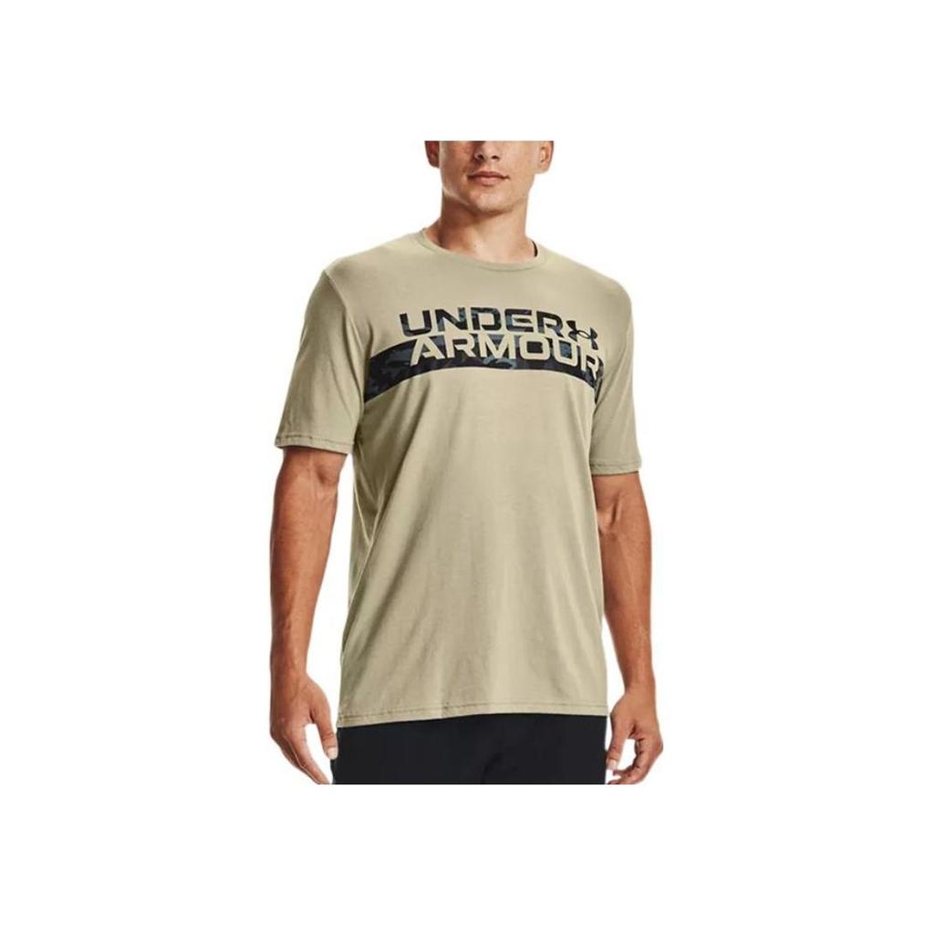 Under Armour Logo Print Fitness Training Athletic Fitted Quick-Dry Crew Neck Short Sleeve T-Shirt Men Tops Khaki 1370519-037