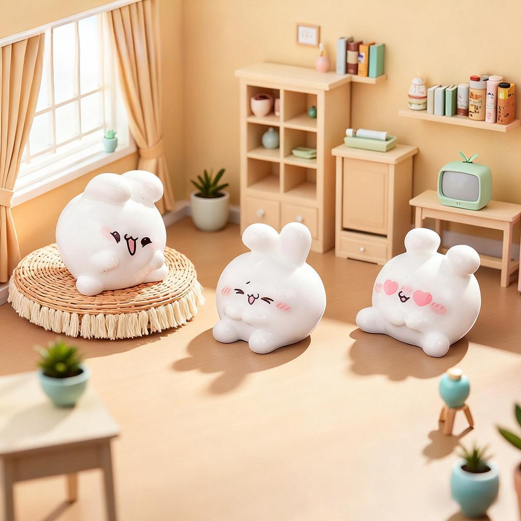 1 Set Cartoon White Rabbit Cat Miniatures Resin Animal Ornaments Fairy Garden Decoration Micro Landscape