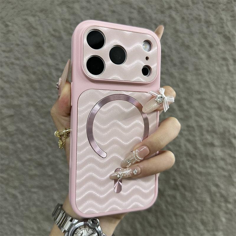 Drop-Proof Wave Pattern Magnetic iPhone Case with Lanyard Hole - Compatible with iPhone 11, 14, 15, 16 Pro Max, 17