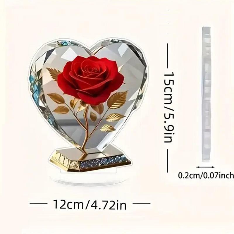 2D Acryl Rote Rose Ornament Farbe Gedruckt Herzförmig Schreibtisch Dekoration Ornamente Kreativ Geburtstag Valentinstag Geschenk