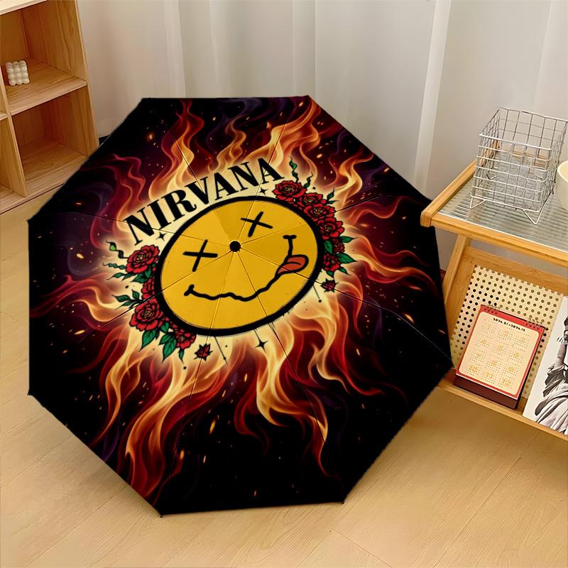Nirvana Print 8?Ribs Automatic Umbrella Wind Resistant Lightweight Folding Umbrella For Outdoor Travel