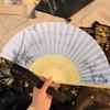 Chinese Style Bamboo Tassels Ink Wash Pattern Dance Party Show Silk Cloth Ornament Folding Fan Hanfu 9 Colors