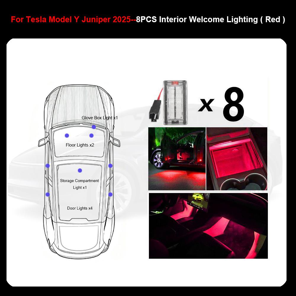 For Tesla Model Y Juniper 2025 Interior Footwell Lights Model 3 Highland Ultra-Bright Car LED Trunk Puddle Door Ambient Bulbs