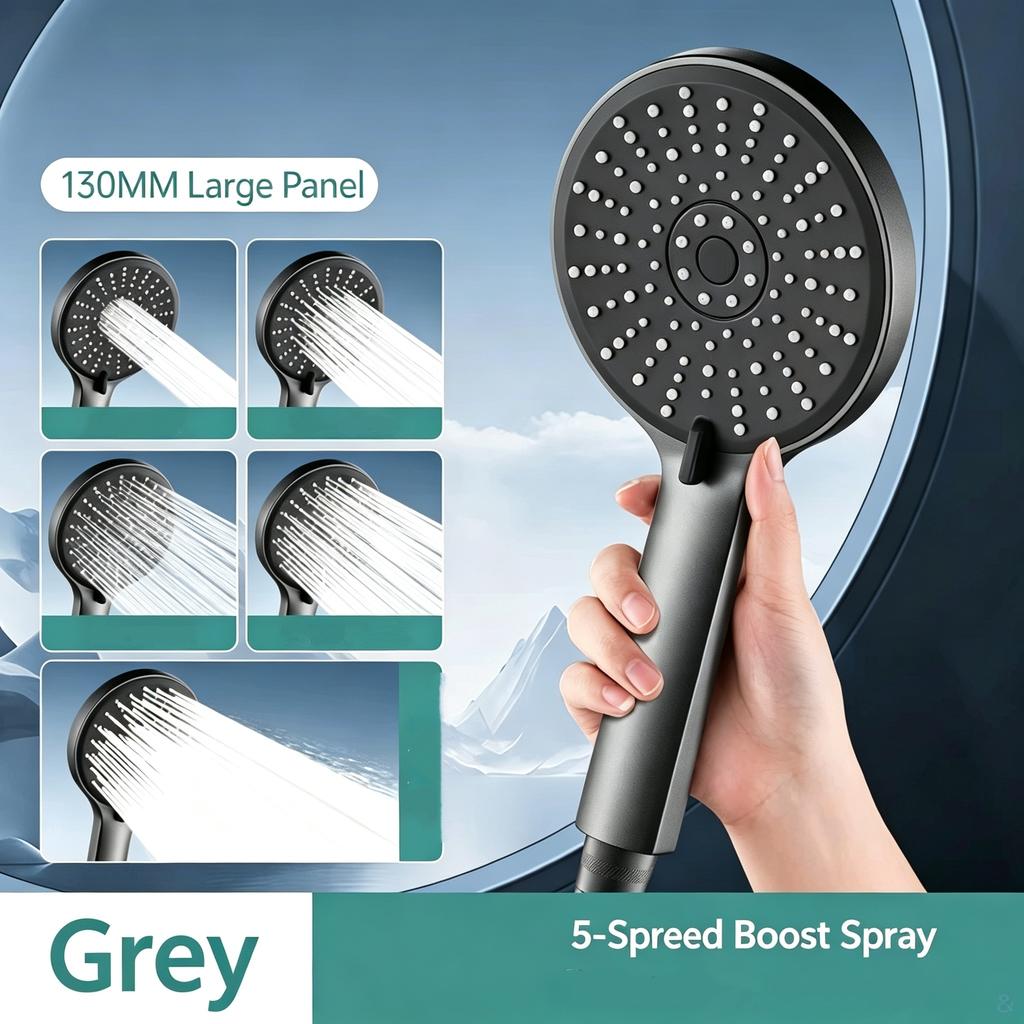 5 Modes Adjustable Handheld Shower Head High Pressure Silver Black Grey Rainfall Sprayer Household Bathroom Accessory