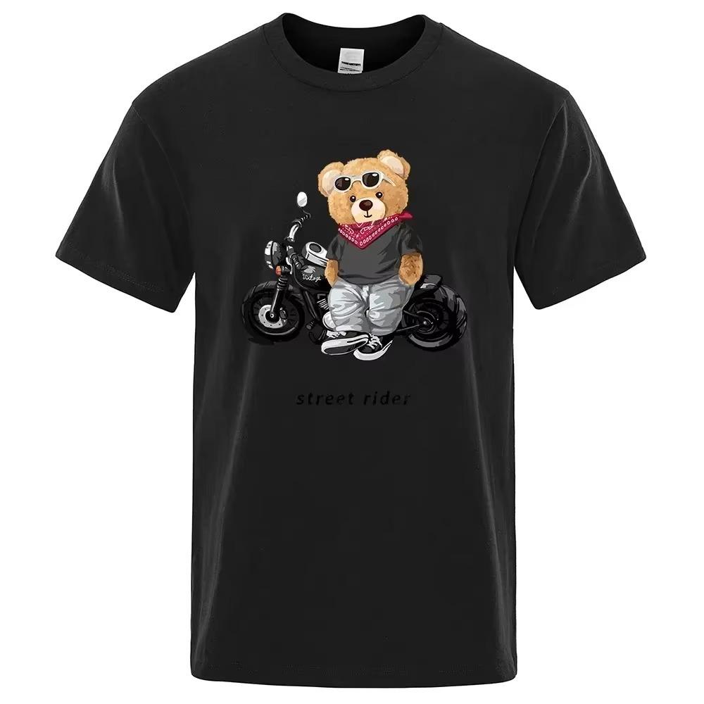2024 Street Teddy Rider Printed T-Shirt Men Loose Casual Short Sleeves Summer Breathable Tee Cotton Men Clothing Harajuku