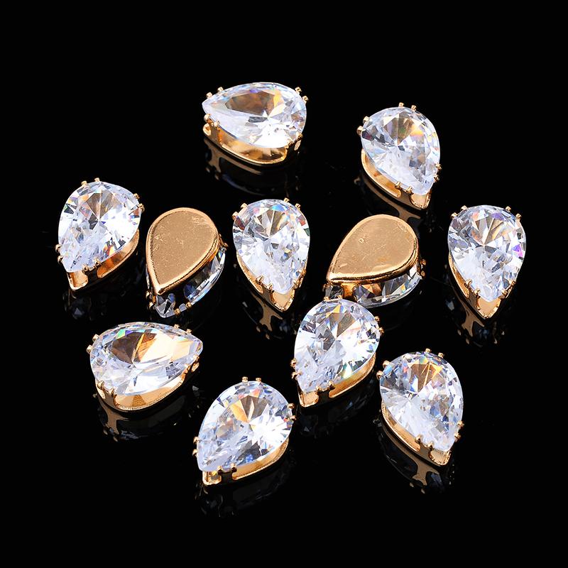 Flatback Zircon Rhinestones Cubic Zirconia teardrop base Claws Sew On  clear  Zircon For Rings Earrings DIY Clothing Accessorie