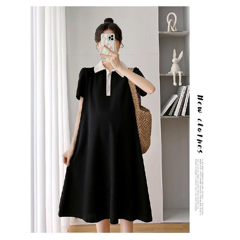 Maternity dress summer short-sleeve polo dress with turn-down collar short-sleeve maternity dress