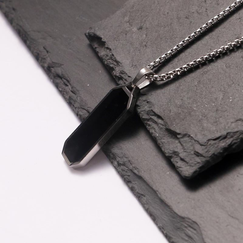 Men's Geometric Stainless Steel Epoxy Tag Necklace with Plain Polished Engravable Pendant