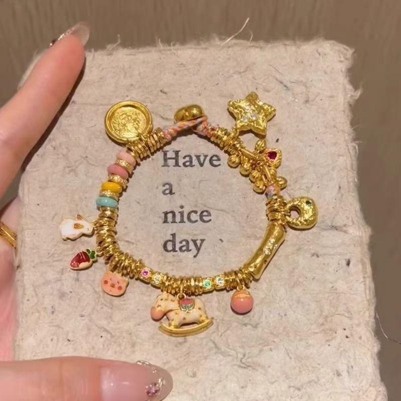 Delicate Cute Summer Day Star Heart Pendant Bead Chain Cute Horse Bracelet Necklace For Y2K Girl  Gift Jewelry Accessory