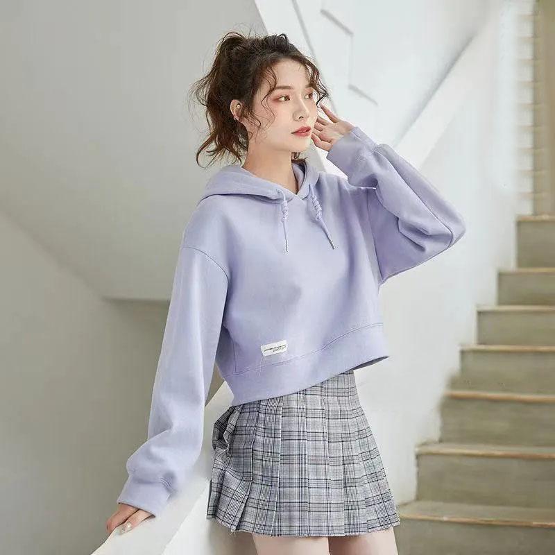 Kapuzenpullover Bonbonfarbenes Kapuzensweatshirt Damen Kurz Langärmlig Frühling und Herbst Einfarbig Tide Dünner Pullover Jacke Oberteil