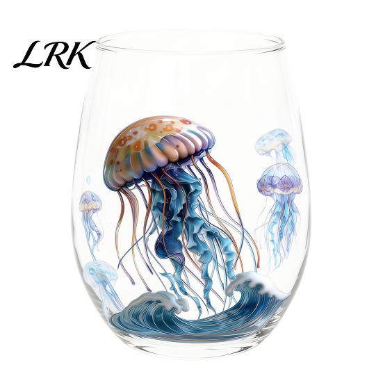 Küstendesign Tumbler Handgefertigter Glasbecher, Einzigartiger Aufdruck mit Meerestier-Motiv für Eiskaffee Cocktails Bar Tumbler, Dekorative Glasware Nautisch
