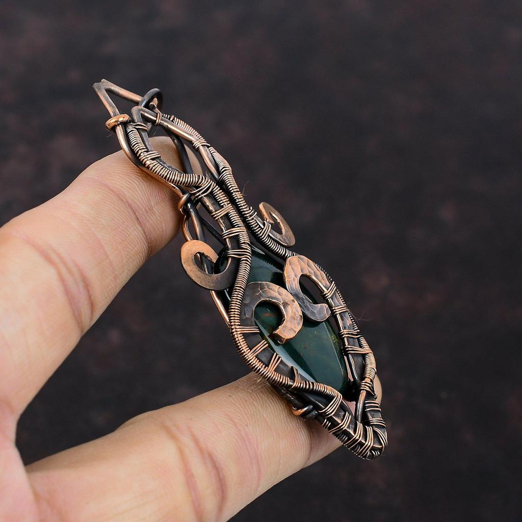 Bloodstone Pendant Copper Wire Wrapped Jewelry Gemstone Pendant Handmade Copper Pendant Birthstone Jewelry Wire Wrap Pendant Gift For Mother