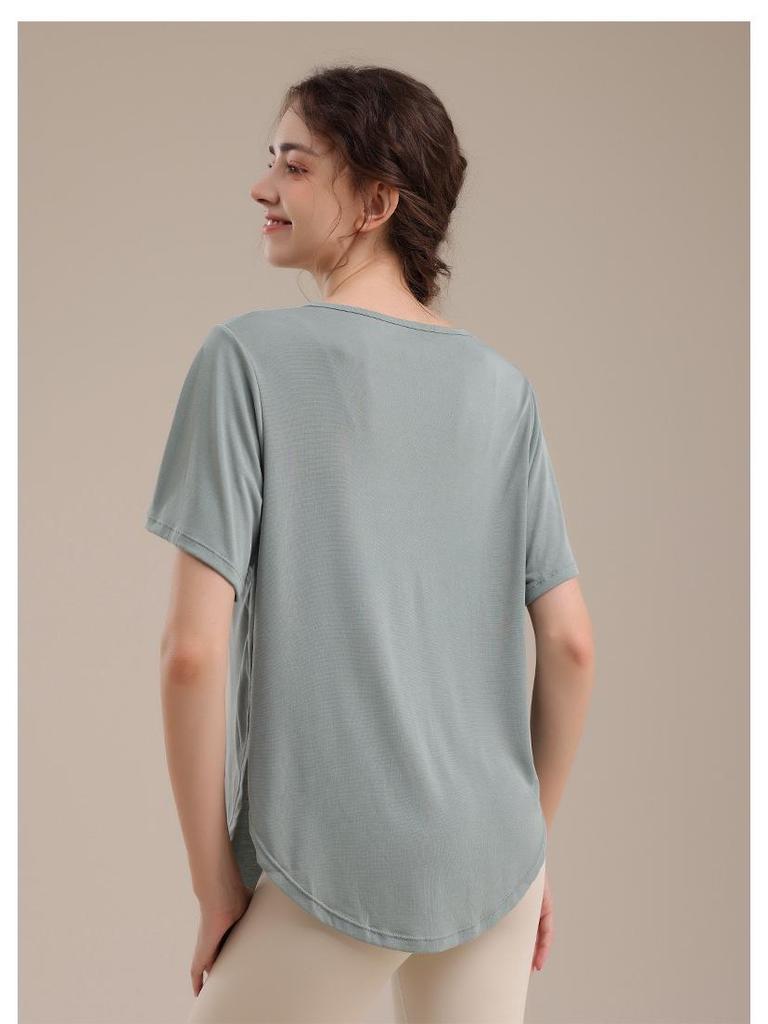 Women's Summer Loose Fit Sport Cover-up Yoga T-Shirt - Breathable, Sweat-wicking, Short Sleeve Fitness Top