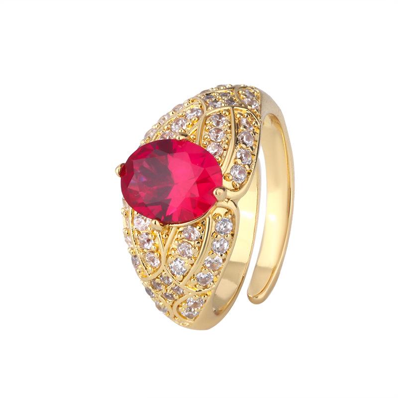 Bijou Fond Cuivre Plaqué Or Corindon de Simulation Tempérament Forme d'Œuf Bague Dorée Femme 7 * 9
