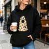 Cute Black Cat Ghost Pumpkin Graphic Hoodie Long Sleeve Women Autumn Winter Cozy Funny Trendy Halloween Men Women Pullover