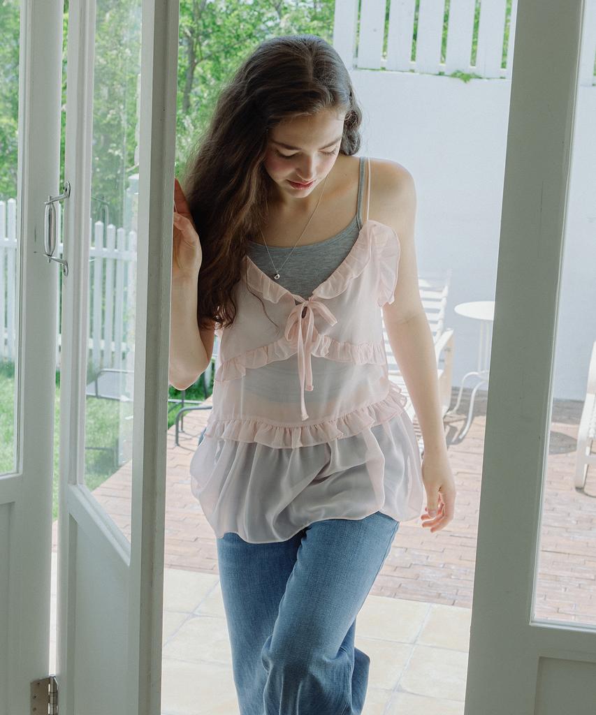 LETTER FROM MOON See-Through Frill Layered Dress (Pink)