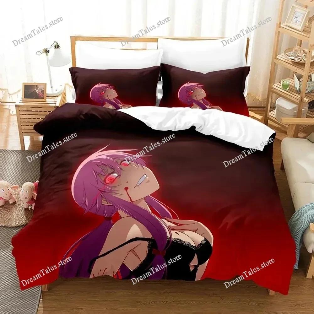 Exquisite 3D Anime Future Diary Yuno Gasai Wallpaper Print Bedding Set Duvet Cover Comforter Bed Youth Kids Girls Boys Gift741