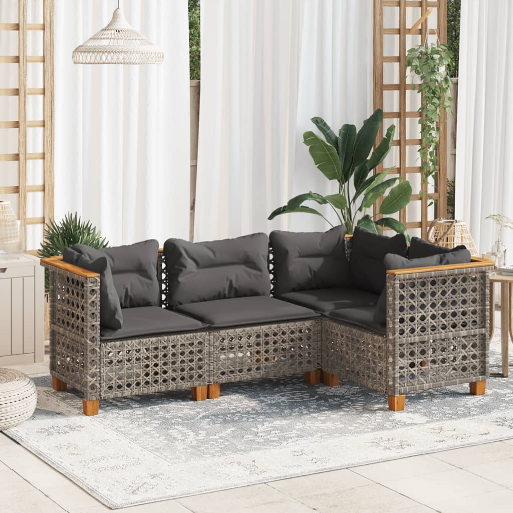 Vidaxl 4-Cz. Garden Lounge Set, Cushions, Grey, Rattan PE