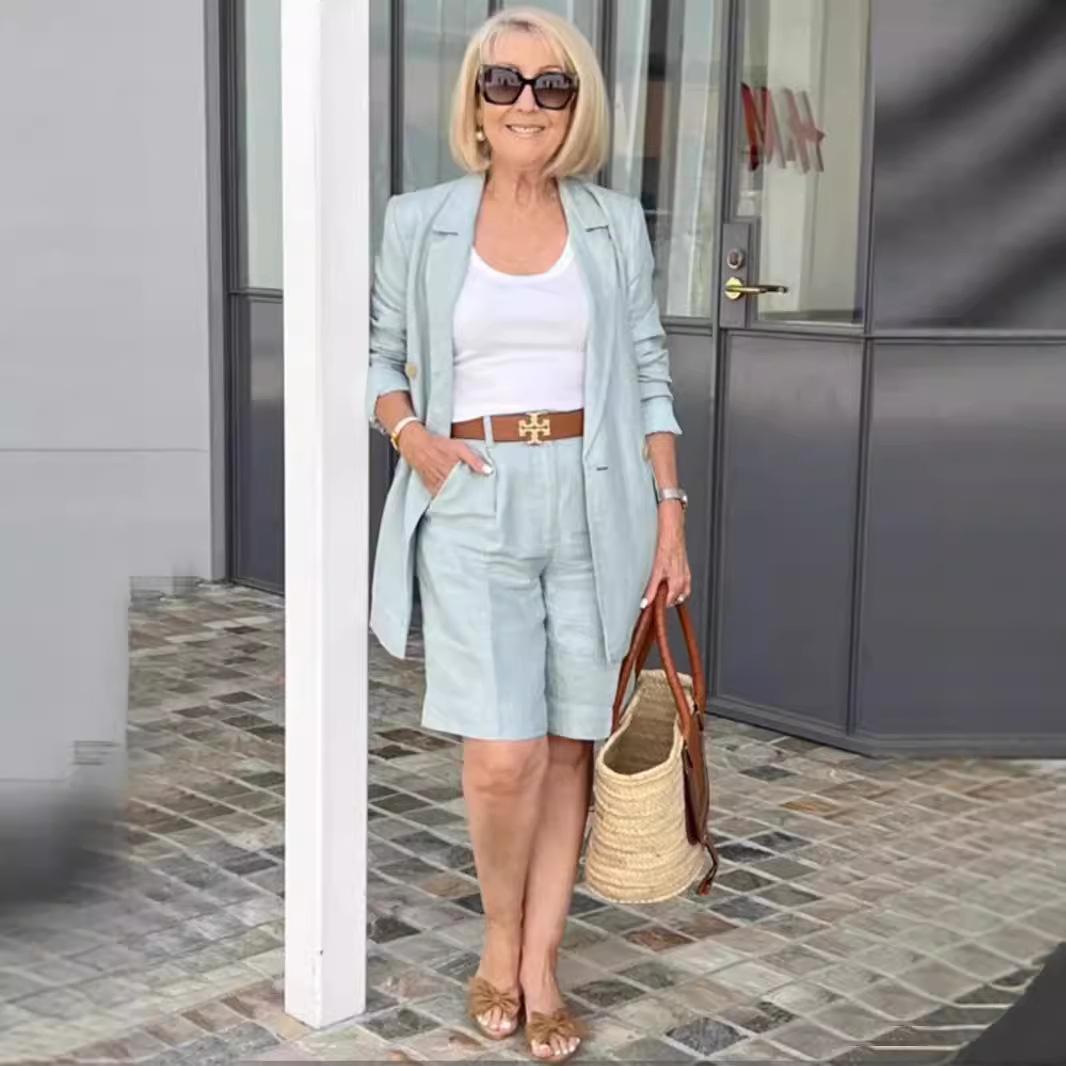 

Women s 2-piece set long-sleeved blazer shorts set L чёрный
