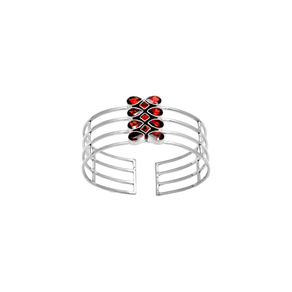 Natural Garnet Cuff Bracelet: 925 Sterling Silver Jewelry