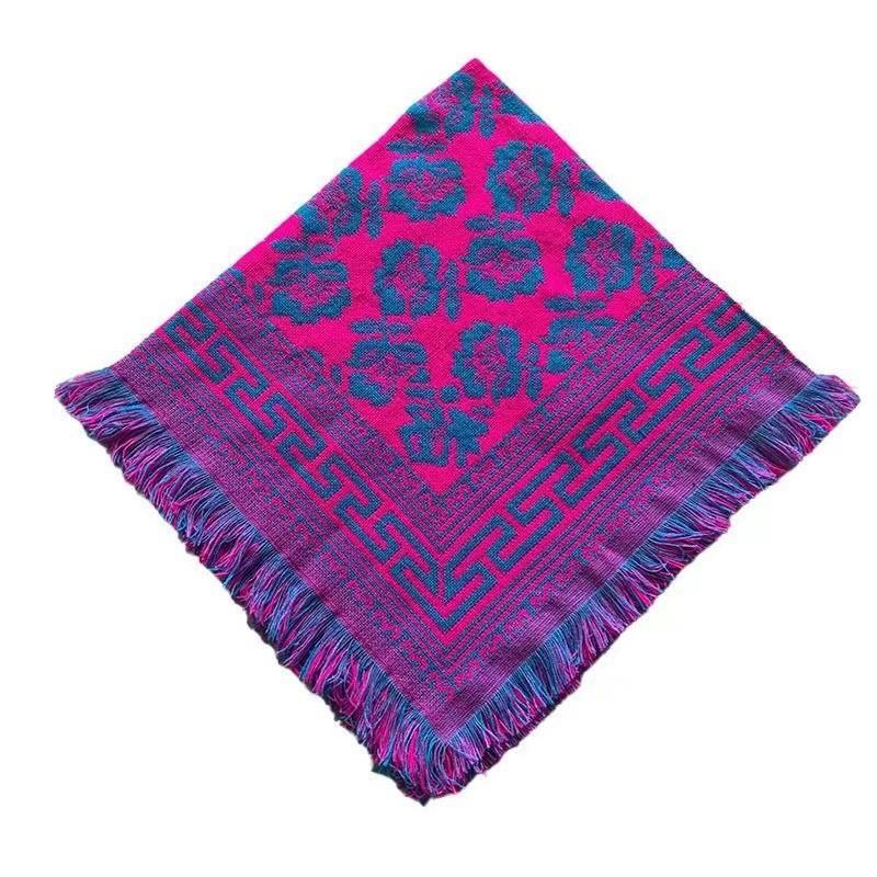 Ethnisch Stil Damen Quadratisches Tuch Mit Blumenmuster Warmes Winteraccessoire Für Damen Mittleren Alters