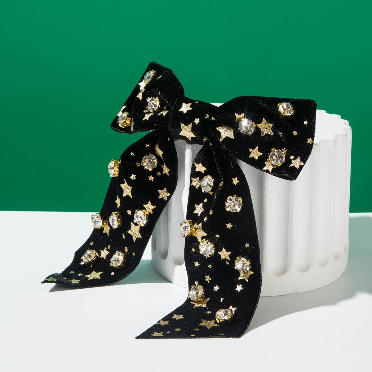 

Star Element Bowknot Inlaid Rhinestone Spring Clip Women s Hair Clip Personality Versatile Party Daily Hair Accessory чёрный