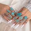 Vintage Bohemian Turquoise Cactus Engraved 14-Piece Set Ring Female