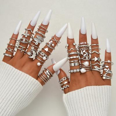 45 Stück Böhmisches Geometrisches Knöchelringe Set Für Frauen Gold Silber Farbe Perle Zirkon Fingerring Mädchen Mode Party Schmuck Neu