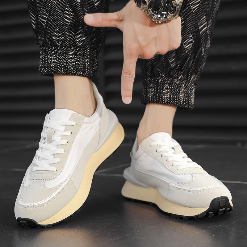 Fashion 2024 Summer and Autumn New Low-cut Lace-up Platform Casual Shoes Daily Solid Color Board Shoes Round Head Adhesive Men's Shoes