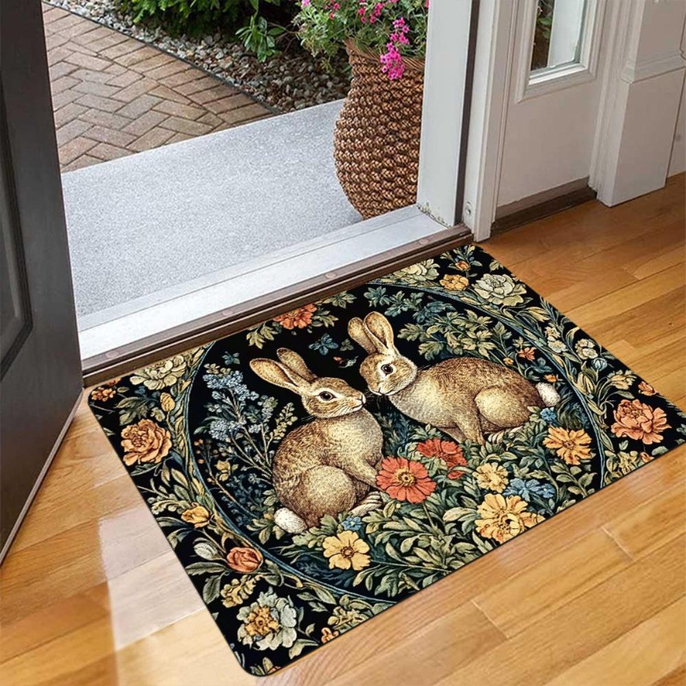 Easter Decorative Carpet Mat Rug with Hand-painted Eggs Wooden Texture Butterfly Home Decoration for Living Room Children's Room