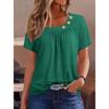 Módní dámský jednobarevný top s krátkým rukávem a třemi knoflíky