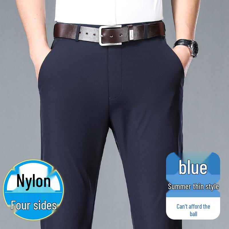 Men s Spring/Summer Business Casual Four-Way Stretch Loose Fit Dress Pants 33 темно-синий
