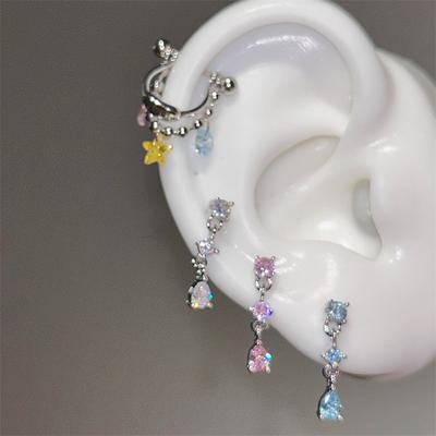 Kolczyki kółka z łańcuszkiem i cyrkoniami dla kobiet Stal nierdzewna Kolczyk do chrząstki ucha Nowy Modny Dodatek do Piercingu