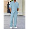Men's Lapel Solid Color Short Sleeve Shirt and Drawstring Pants Set