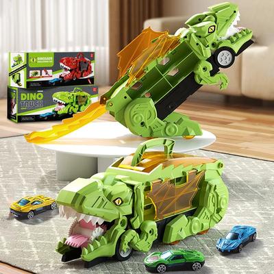 Tyrannosaurus Truck Toys Dinosaur Swallowing Track Deformation Storage Car with Racing Car Foldable Transport Toy Gift