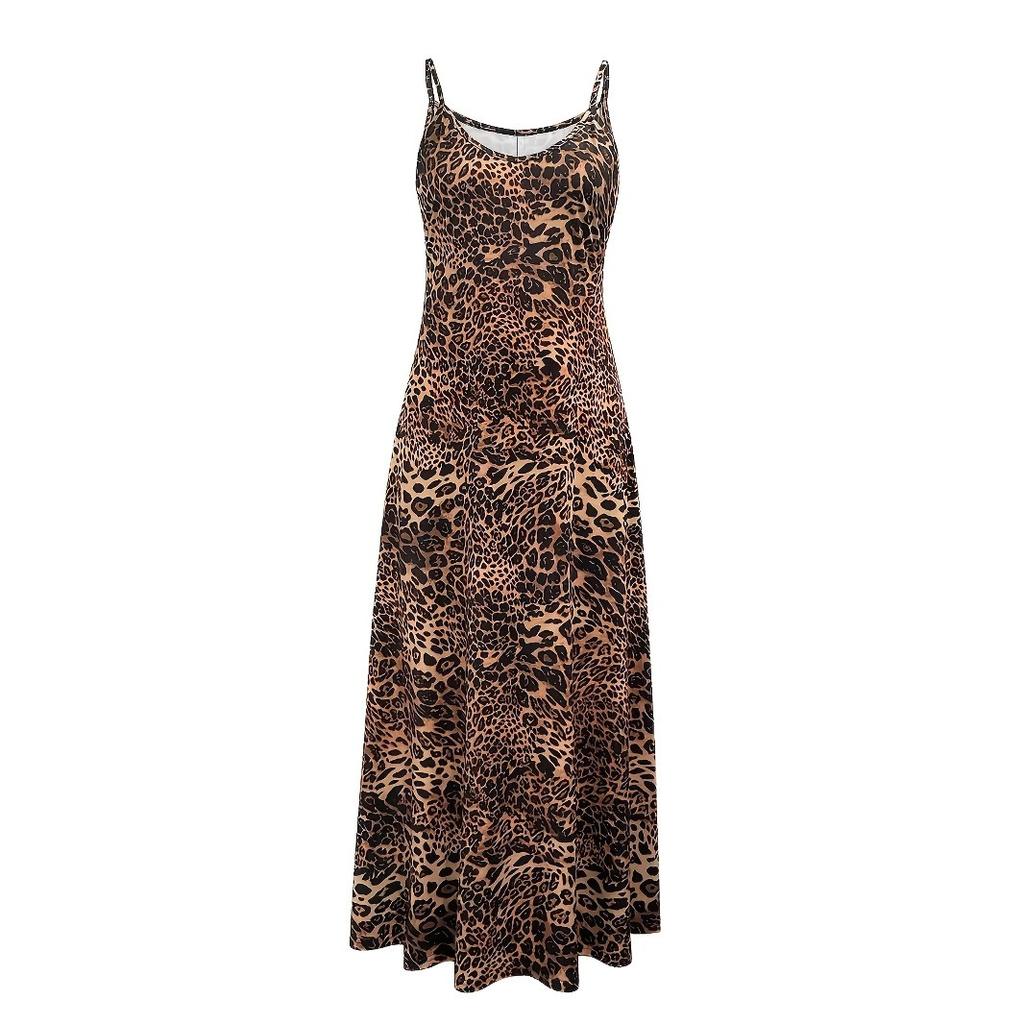 European and American casual fashion explosion summer loose sleeveless round neck leopard print suspender dress