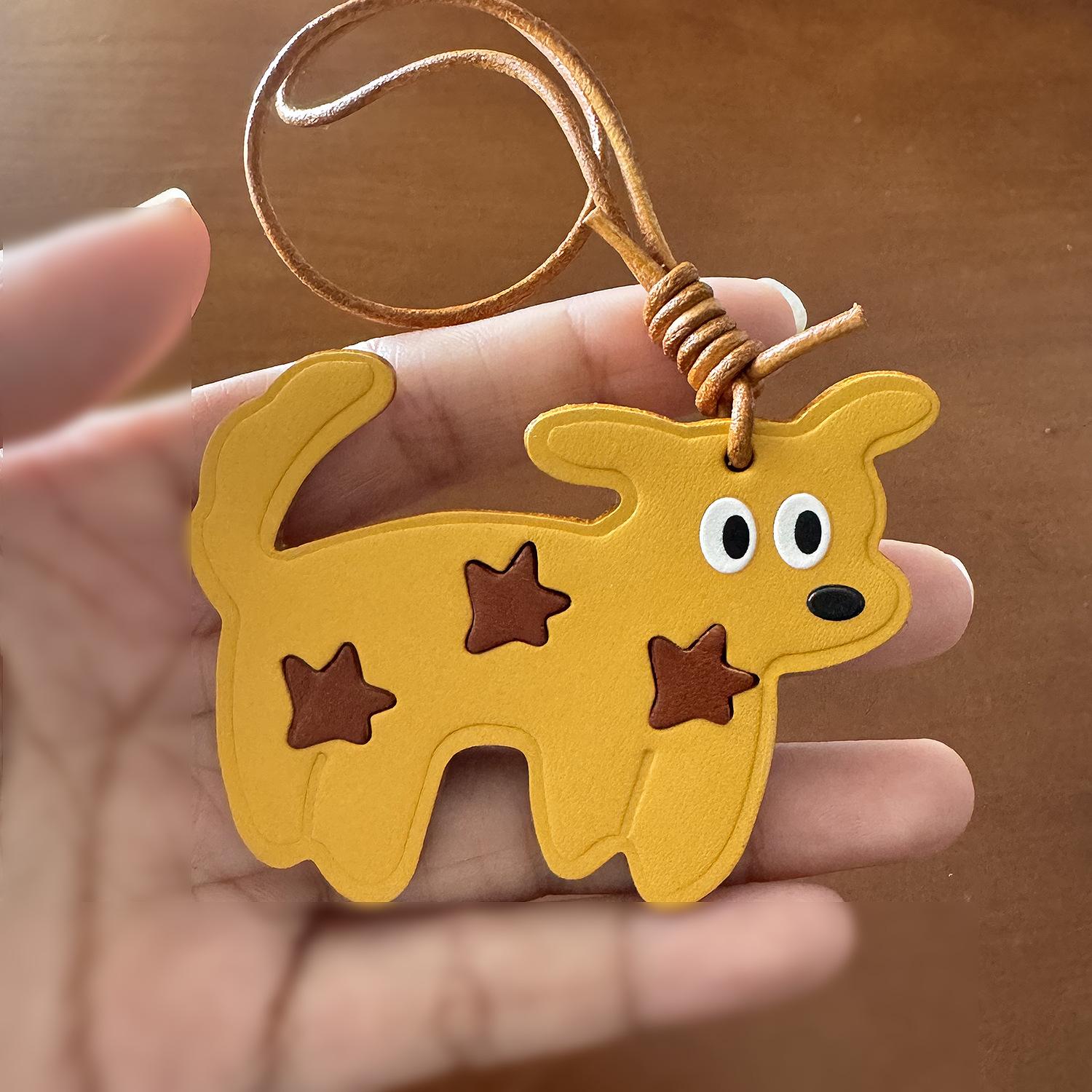 Creative Handmade Cute Little Dog Pendant Top Layer Cowhide Star Bag Car Small Gift