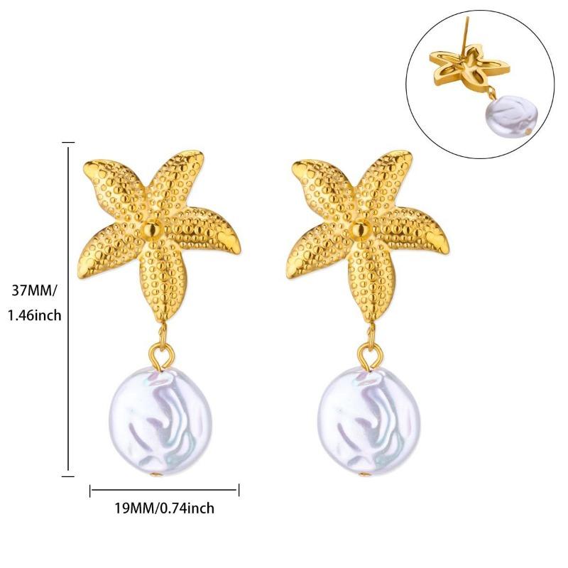 Fashion Niche Starfish Shell Design Exquisite Pearl Stainless Steel Earrings Light Luxury Versatile Seaside Jewelry New Products