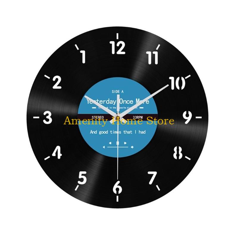 F26C Unique Vinyls Record Backwards Reverse Wall Clock 12Inch Counterclockwise Decorative Clock for Home and Office Decors