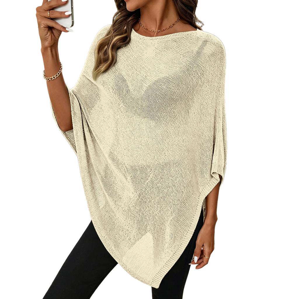Damen Leichte Strand-Übergangsjacke Kurzarm Durchbrochen Lockerer Sitz Lässiges Sommer-Pullover-Top für Urlaub Reisen