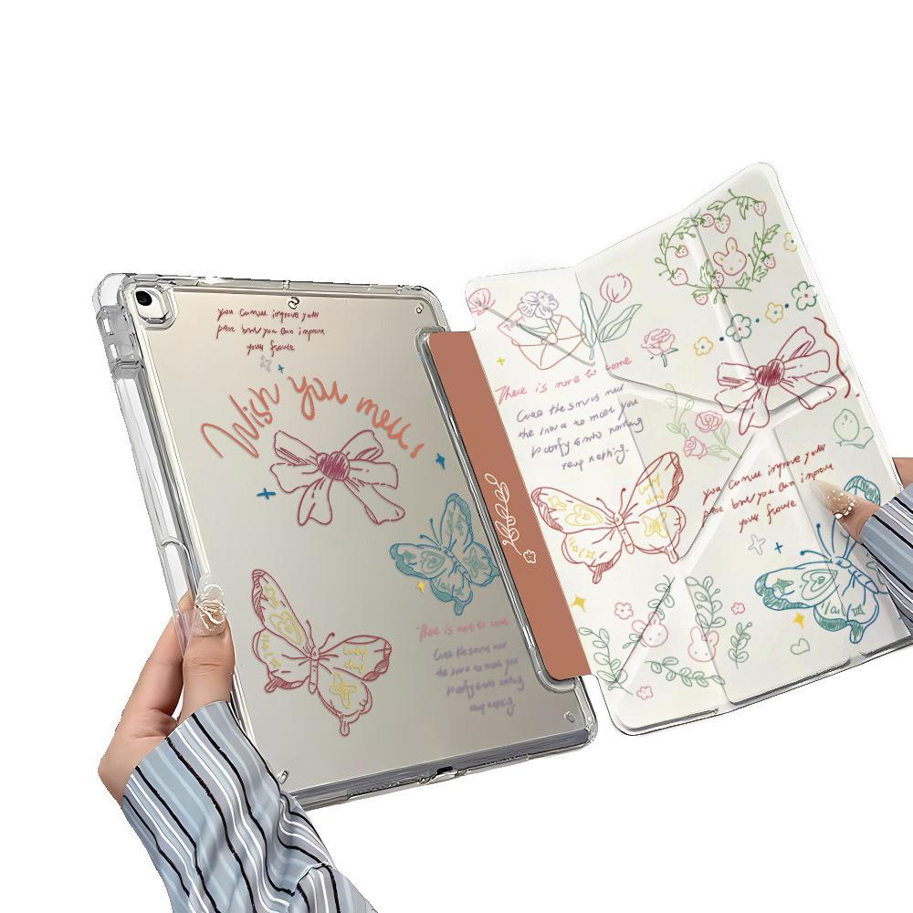 Illustration butterfly for iPad Pro11 folding sticker, flat protective case, acrylic iPad 13-inch simple leather case