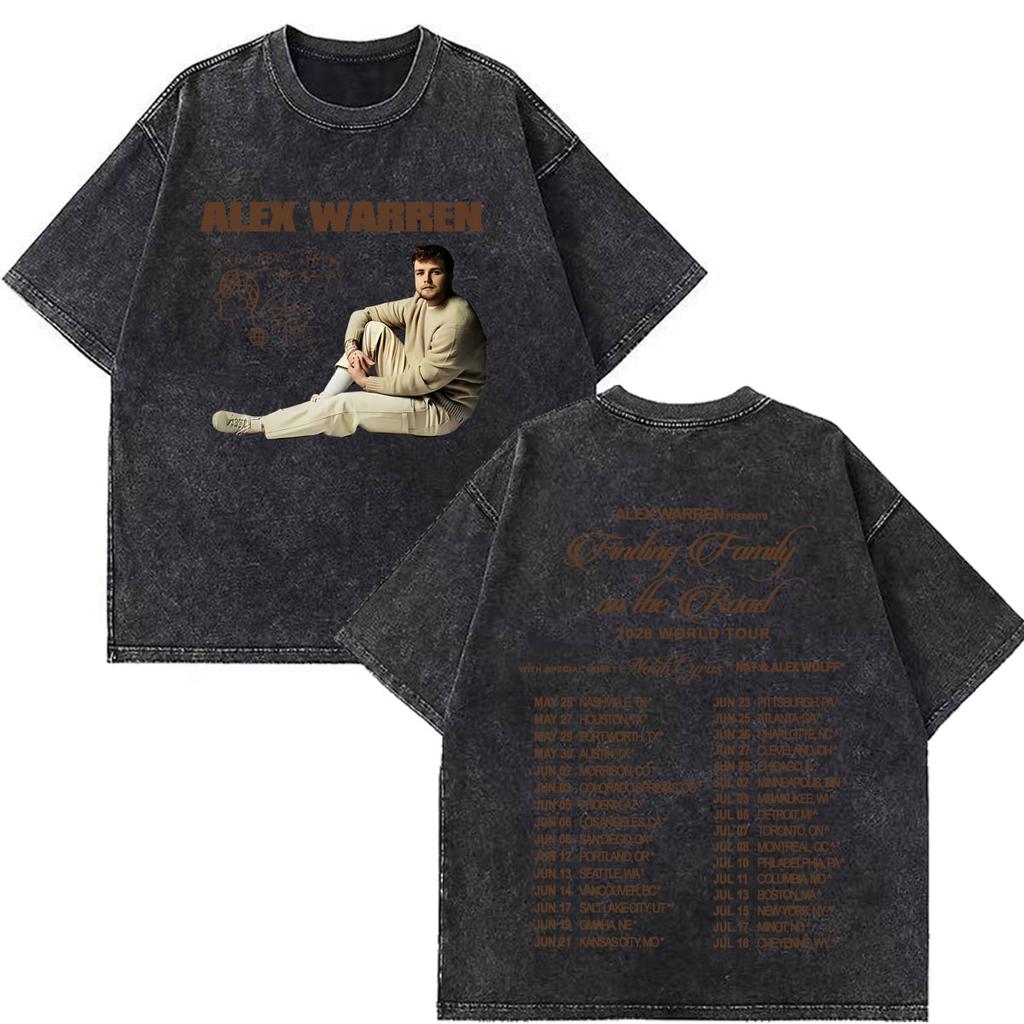 Alex Warren 2026 Tour Graphic Merch Vintage Washed T Shirt Men Women Hip Hop Fashion Tshirts Short Sleeve Cotton Loose T Shirts