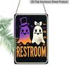 2D Flat, Halloween Restroom Sign - Cute Ghosts with Top Hat & Bow - Rustic Aluminum Bathroom Decor - 8x12 Inches - for Haunted House, Party, Home