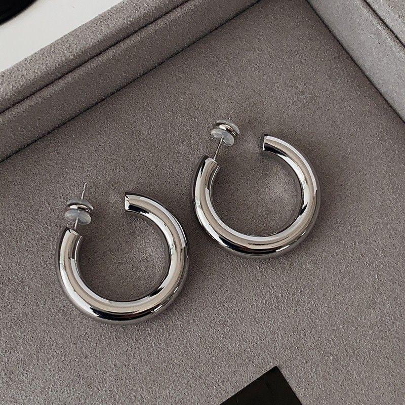 

Silver Metal Hoop Earrings 2026 New Popular Style High-End Earrings Light Luxury Unisex Simple European and American Style Earrings Silver Small