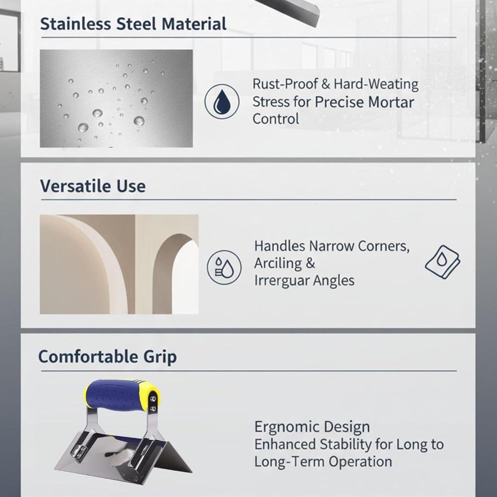 Comfort Grip Handle Outside Corner Trowel Stainless Steel Drywall Finishing Tool For Masonry Work