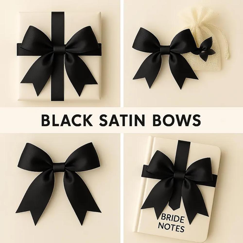 20Pcs Pink Black Satin Ribbon Bow Wrap Favor Decorative Bow Hair Clip Packaging Wedding Bridal Shower Baby Shower Cake Decor