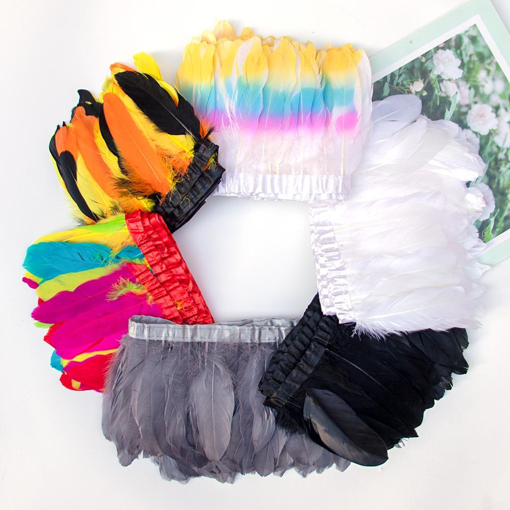2 Meter Natural Dyed Goose Feather Trim Fringe Ribbon for Wedding Decor Costume Accessories DIY Crafts Gift Wrapping Supplies