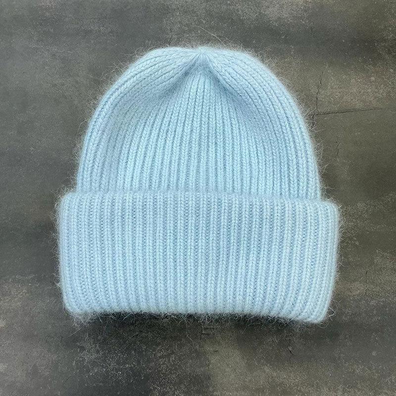 Japans High-End neue Kaninchenfell-Strickwollmütze Damen Trend Herbst und Winter Kälteschutz Thermohülle Strickmütze