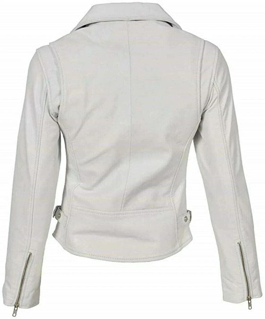 New Women Jacket White Leather Lambskin Handmade Casual Biker Stylish Wear Soft Fit
