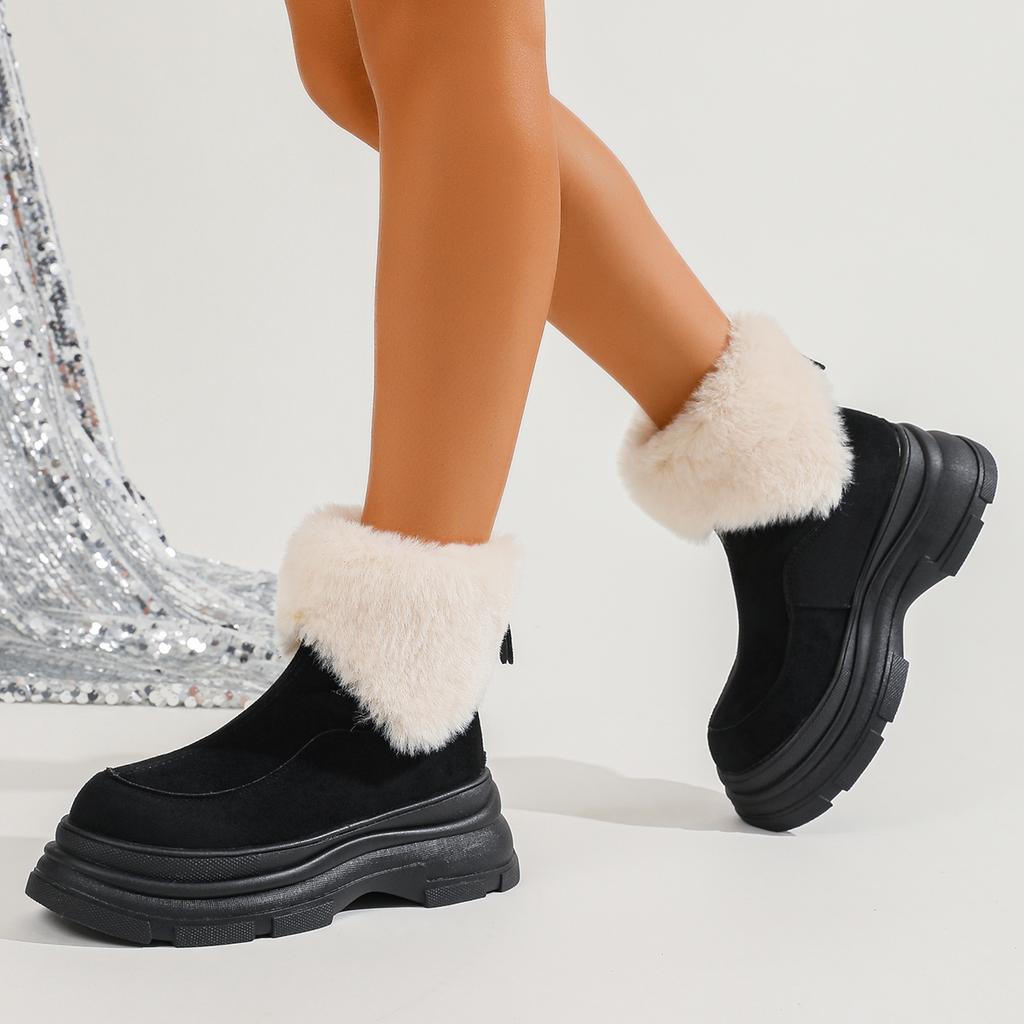 Chunky Platform Fluffy Fur Ankle Boots Women  Winter Non Slip Thick Bottom Suede Snow Boots Woman Furry Short Booties